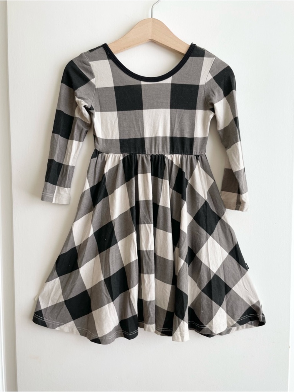 Kyte BABY Bamboo Plaid Gingham Twirl Dress Black White Girls Size 2T